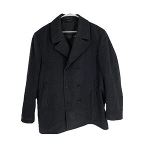 Lauren Ralph Lauren Men 46-48XL Pea Coat Black Wool Blend Double Breasted Lined
